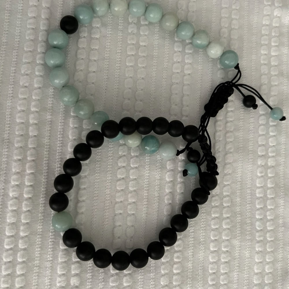 NEW!!! Couples Black and Light Blue Beaded Bracelets. Fun to wear as a couple!